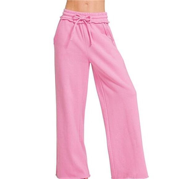 Zenana Fleece Exposed Seam Wide Leg Sweatpants - Picture 1 of 3